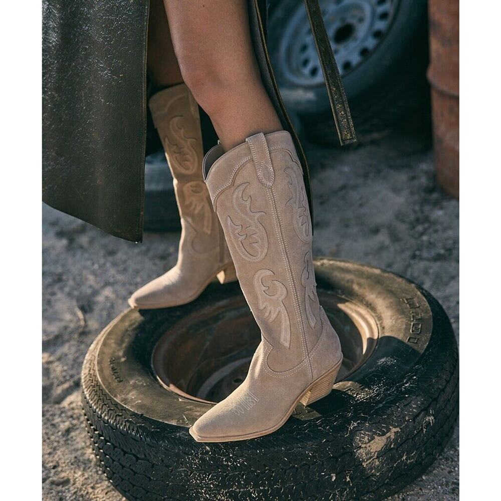 Dolce Vita Samsin Western Taupe Suede Cowgirl Boot 5 NEW!